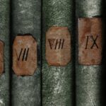 Old books with Roman numerals in the library