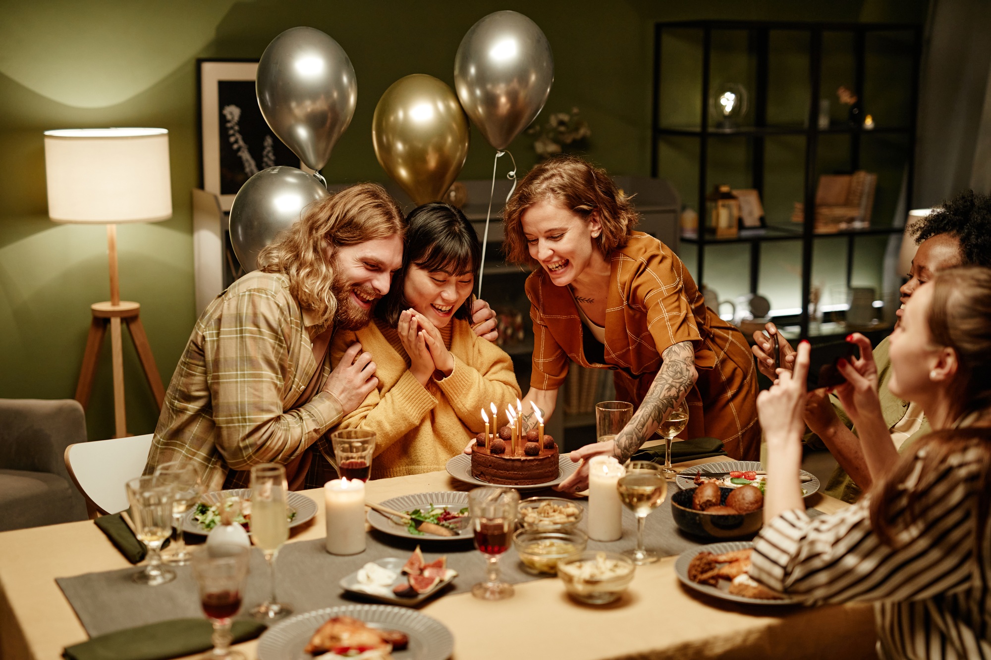 Friends celebrating birthday together