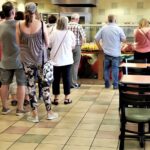 Standing in Line for Fast Food! Busy Fast Food Restaurant!