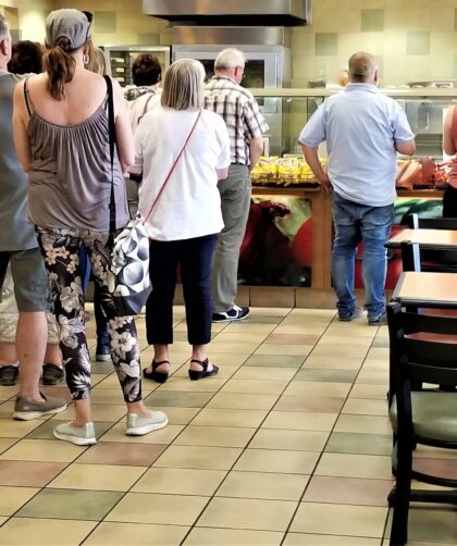 Standing in Line for Fast Food! Busy Fast Food Restaurant!