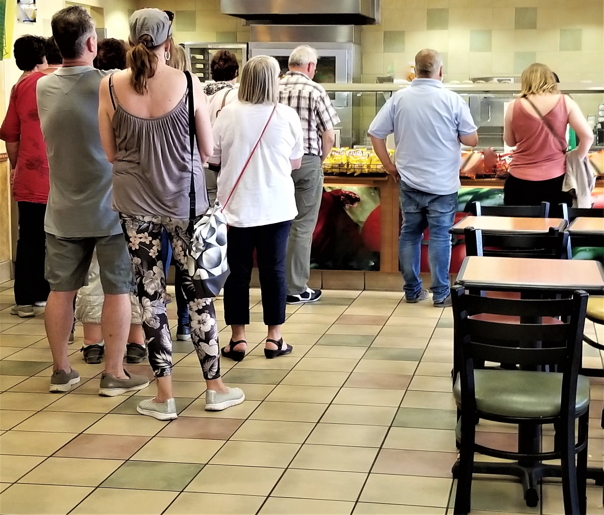 Standing in Line for Fast Food! Busy Fast Food Restaurant!