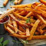 Sweet potato fries with sauces