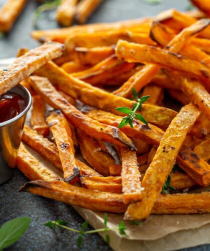 Sweet potato fries with sauces