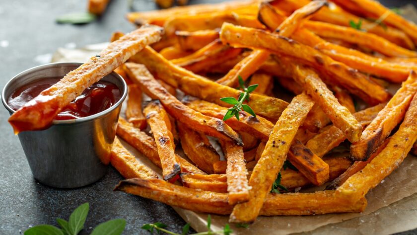 Sweet potato fries with sauces