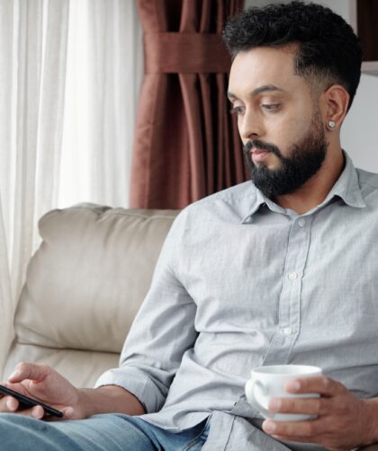 Man Answering Text Messages