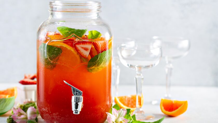 Strawberry and basil sparkling punch