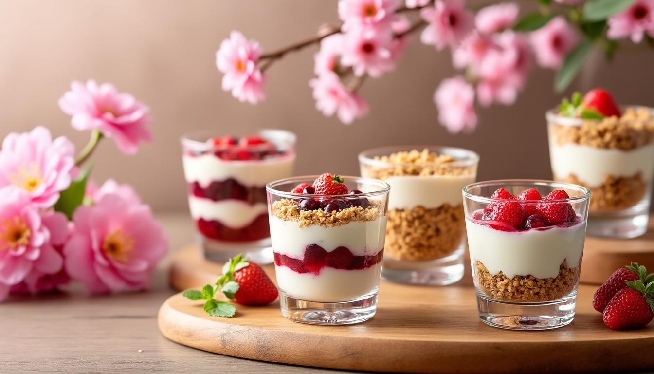 découvrez notre sélection gourmande de desserts en verrines individuelles : des créations élégantes qui marient saveurs exquises et présentation raffinée, idéales pour impressionner vos convives lors de toutes vos occasions.