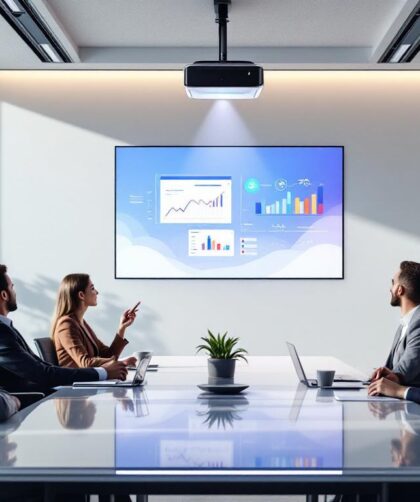 optimisez vos réunions grâce à un vidéoprojecteur bureautique wi-fi moderne, alliant simplicité d'utilisation et performance pour des présentations professionnelles réussies.