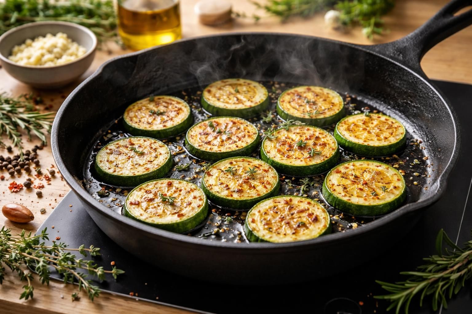 apprenez à préparer des tranches de courgettes à la poêle délicieuses et parfaitement cuites grâce à nos conseils simples et rapides.